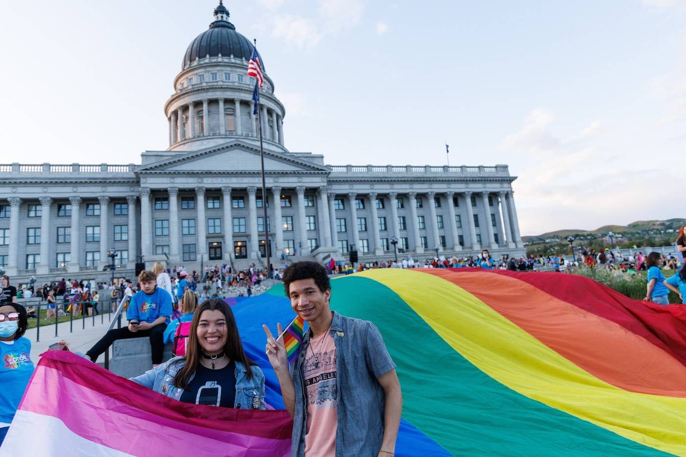 People celebrating pride at the Utah state capitol