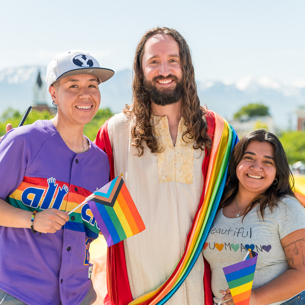 three friends at the rally